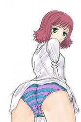 amputee ass cameltoe double_amputee green_eyes katawa_shoujo looking_back mole no_pants panties red_hair shirt short_hair silentkyon sketch striped striped_panties tezuka_rin underwear