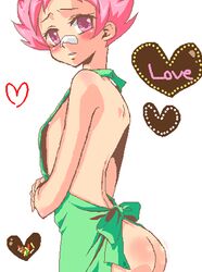 1girls apron artist_request ass color female female_only flat_chest gym_leader human human_only looking_at_viewer looking_left maylene_(pokemon) naked_apron pokemon pokemon_dppt short_pink_hair side_view solo tagme