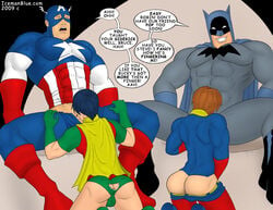 2009 4boys abs age_difference anal_fingering anus_peek ass backsack batman batman_(bruce_wayne) batman_(series) biceps black_hair bruce_wayne bucky_barnes bulge cape captain_america captain_america_(series) closed_eyes cock_gobble cock_hungry crossover cum_hungry dc dc_comics dialog dialogue dick_grayson english english_text exposed_anus fellatio femboy finger_fuck fingering gay giving_head gloves going_down_on group_sex homosexual human human_only icemanblue imminent_orgasm implied_fellatio implied_handjob implied_oral kneeling kneeling_oral_position knob_polishing legs_held_open light-skinned_male male male/male male_only marvel mask multiple_males muscles no_visible_genitalia older_dom_younger_sub older_man_and_younger_boy older_penetrating_younger oral oral_sex pants_down pants_open pecs penis_out pubic_hair_peek robin_(dc) robin_(dick_grayson) serratus_anterior sidekick speech_bubbles spread_legs steve_rogers straight_hair sucking_off superhero superhero_costume tagme text torn_pants two_on_two uncensored underwear who's_getting_the_best_head?_(meme) yaoi