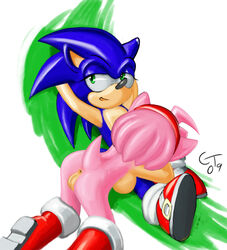 2009 amy_rose anthro chewtoy color fellatio female fur furry furry_only hedgehog male nude on_back short_hair simple_background sonic_(series) sonic_the_hedgehog straight uncensored white_background