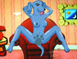 2009 blue's_clues blue_(blue's_clues) breasts canine censored female female_focus female_only furry nickelodeon nipples sarah_furry tongue tongue_out