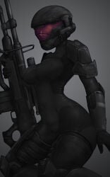 1girls armor big_breasts black_bodysuit bodysuit breasts child_bearing_hips cleavage curvy curvy_body curvy_female curvy_figure female female_only female_soldier halo_(series) helmet impracticalart large_breasts odst orbital_drop_shock_trooper skintight skintight_bodysuit sniper sniper_rifle solo thick_thighs unsc wide_hips