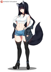 choker fully_clothed hotpants original reiko_(tofuubear) tail thighhighs thong tofuubear wolf_ears wolfgirl