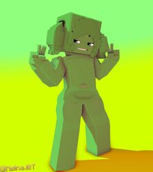 1girls 3d big character featureless_chest featureless_crotch female female_only green_body green_hair green_skin humanoid melinajbt mine-imator minecraft monster_girl nude omi_(melinajbt) slime_girl solo