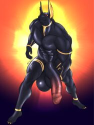 2020 5_fingers 5_toes absurd_res anthro anubian_jackal anubis balls barefoot big_balls big_penis black_body black_skin canid canine canis claws deity digital_media_(artwork) egyptian egyptian_mythology feet fenrir_osbone fingers flaccid foreskin fur genitals glistening glistening_body glistening_genitalia glistening_penis gold_markings hi_res holding_penis huge_balls huge_cock humanoid_feet humanoid_genitalia humanoid_penis hyper hyper_balls hyper_genitalia hyper_penis jackal long_penis looking_at_viewer male male_only mammal markings middle_eastern_mythology muscular muscular_anthro muscular_male mythology nipples nude penis piercing plantigrade presenting presenting_penis retracted_foreskin simple_background smile solo solo_focus toes tongue uncut