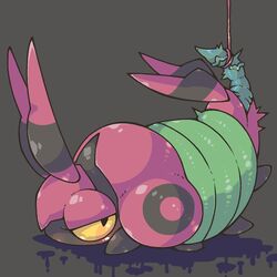 1:1 animal_genitalia antennae_(anatomy) arthropod arthropod_abdomen arthropod_abdomen_genitalia arthropod_abdomen_penis bondage bondage bound cloaca cloacal_penis feral genitals grey_background hi_res male mukomizu nintendo penis penis_bondage pokémon_(species) pokemon pupils simple_background slit_pupils solo vein veiny_penis venipede video_games yellow_eyes