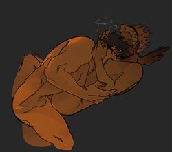 2boys ambiguous_penetration black_background black_hair blonde_hair breast_sucking closed_eyes cuntboy dark-skinned_male dark_skin dirk_strider gay glasses hairband hairy homestuck intersex jake_english male_only missionary_position ms_paint_adventures muscular naked plantpeens short_hair