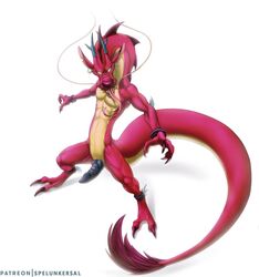 anthro chinese_dragon claws disney dragon eastern_dragon erection forked_tongue genital_slit knot male male_only mulan mushu penis scalie slit solo spelunker_sal tongue_out white_background