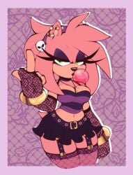 2d 2d_(artwork) 2d_artwork amy_rose angry_face belly belt belt_buckle big_ass big_breasts big_butt big_hips big_thighs black_nose bracelets bubble_gum choker christian_cross eyelashes fingerless_gloves fishnet_legwear fishnet_stockings fishnets goth_girl green_eyes half-closed_eyes hourglass_figure middle_finger miniskirt pierced_ears piercing piercings purple_eyeshadow purple_miniskirt purple_top sega sonic_(series) sonic_the_hedgehog_(series) stockings stockings_thigh_highs thick_hips thick_legs thick_thighs thighhighs thighs thin_waist top wide_hips zaneygal