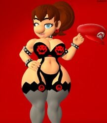 3d 3d_(artwork) breasts brown_hair huge_breasts lingerie mariette mario mario_(series) relliksb round_nose rule_63 super_mario_bros. thick_thighs thighhighs