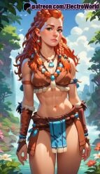 1girls ai_generated aloy electroworld female female_focus female_only green_eyes horizon_(series) horizon_forbidden_west horizon_zero_dawn looking_at_viewer orange_hair solo standing