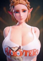 3d_(artwork) animated big_breasts cleavage gif hylian jiggling jiggling_breasts pointy_ears princess_zelda scrag_boy scraggy_(artist) short_hair tagme tears_of_the_kingdom the_legend_of_zelda