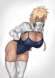 1girls absurd_res absurdres ass bent_over big_ass big_breasts bleach blonde_hair braid braided_hair breasts cicada_(nnakqr5n6q9p2ht) dark-skinned_female dark_skin facial_markings female female_only green_eyes hi_res highres huge_breasts jacket large_breasts long_gloves mask masked_female one-piece_swimsuit stockings swimsuit tia_harribel twintails wet white_jacket wide_hips yellow_hair