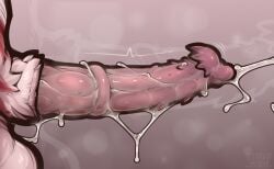 animal_genitalia anthro bodily_fluids clyde_wolf digital_media_(artwork) erection fur genital_fluids genitals male mammal medial_ring musk musk_clouds nude penile_spines penis sergal sheath simple_background solo white_body white_fur