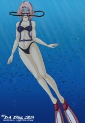 1girls bikini bikini_bottom bikini_top black_bikini black_bikini_bottom boruto:_naruto_next_generations dastigy female female_only fins flippers green_eyes jewel_on_forehead milf naruto naruto_(series) pink_hair sakura_haruno scuba scuba_fins scuba_gear scuba_mask scuba_tank soles solo solo_female solo_only underwater