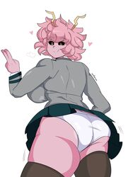 1girls mina_ashido my_hero_academia pink_hair pink_skin school_uniform solo stockings thick_thighs upskirt uuforya white_panties