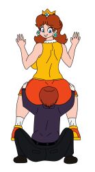 1boy 1girls ass_sniffing crossover cunnilingus_through_clothes eating_ass facesitting gold_crown horny_male mario_(series) nintendo original original_character princess_daisy sports_uniform tagme