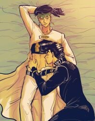 2boys clothed clothing diamond_is_unbreakable fully_clothed gay gloves jojo's_bizarre_adventure josuke_higashikata licking_stomach male male/male male_only rohan_kishibe yaoi