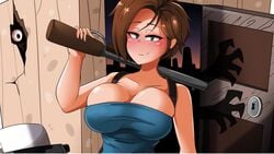 1girls alternate_version_available animated areolae biohazard blue_eyes bouncing_breasts breasts breasts_out brown_hair cleavage comicomryu curvy erect_nipples female female_only firearm gun huge_areolae huge_breasts human jill_valentine jill_valentine_(julia_voth) large_breasts looking_at_viewer nipples no_sound puffy_nipples resident_evil resident_evil_3 ryumxr short_hair smile thick_lips tubetop video voluptuous weapon