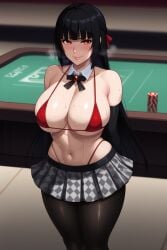 ai_generated bent_over bikini blush breasts casino heavy_breathing hime_cut huge_breasts jabami_yumeko kakegurui nude pantyhose puffy_lips shiny_skin skirt steam thick_thighs wet