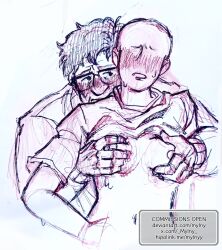 breast_grab breast_squeeze breasts breasts breasts dilf female glasses gravity_falls gray_hair male male/female oc old_man older_male original original_character sketch stanford_pines traditional_art younger_female