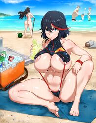 4boys 4girls back_view beach bursting_breasts busty curvy cute feet female front_view front_view_focus gigantic_ass huge_ass huge_breasts kill_la_kill kiryuuin_satsuki kunaboto light-skinned_female light_skin looking_at_viewer male matoi_ryuuko multiple_boys multiple_girls tagme venus_body voluptuous