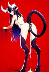 1girls ai_generated black_hair cookie-girl demon demon_girl demon_horns demon_tail digitigrade equine_pussy female female_only from_behind from_behind_position hooves horns horsepussy long_hair looking_at_viewer looking_back looking_back_at_viewer lucie_(oc) masturbating masturbating_with_tail masturbation medium_breasts naked nude original_character pointy_ears presenting_anus presenting_ass presenting_pussy pussy_juice red_eyes simple_background smirk smirking_at_viewer solo