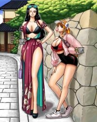 2girls breasts cleavage female female_only huge_breasts iury_padilha large_breasts nami nami_(one_piece) nico_robin one_piece post-timeskip smile