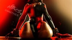 3d 3d_(artwork) ass ass_focus batman_(series) big_ass blender blender_(software) dc dc_comics harley_quinn harley_quinn_(arkham) harley_quinn_(arkham_knight) leotard nithes viewed_from_behind