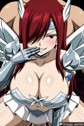 1girl1boy ai_generated armor armored_female big_breasts blush brown_eyes collar doggy doggy_style doggy_style doggy_style earrings erza_scarlet evil_grin evil_smile fairy_tail female gloves hair_over_one_eye hand_to_own_mouth headband huge_breasts long_hair omega_weirdo patreon red_hair sex smug smug_face smug_grin taken_from_behind wings