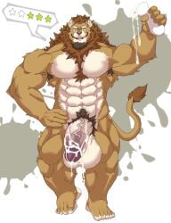 1boy 5_fingers abs anthro balls biceps big_balls big_penis biped brown_body brown_fur chan_kiti_chan chan_kiti_chan_(artist) countershade_fur countershade_torso countershading felid fingers fur genitals glans hi_res huge_balls huge_cock humanoid_genitalia humanoid_penis lion male male_only mammal mane muscles muscular muscular_anthro muscular_male pantherine pecs penetrable_sex_toy penis sex_toy solo tail tail_tuft tuft vein veiny_penis