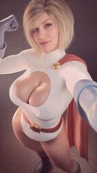 1girls 3d 3d_(artwork) artist_request blonde_hair blue_eyes cleavage cleavage_cutout dc dc_comics female female_only injustice_2 kara_zor-l karen_starr large_breasts leotard light-skinned_female light_skin looking_at_viewer power_girl power_girl_(injustice) selfie solo source_request standing superheroine superman_(series) tagme