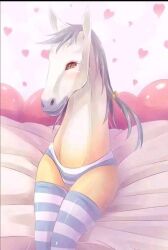 1horse female_only hearts horse_face horse_head horse_only no_body original rare_post reverse_centaur silver_hair sitting solo stockings underwear unknown_artist unusual_anatomy unusual_creature