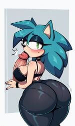 ai_generated aqua_hair ass ass_focus back_view blowjob female fluids lucia_the_hedgehog sonic_(series) tagme