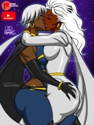 2girls 3:4 ass big_ass big_breasts breasts dark-skinned_female dark_skin female female_only kaywest kissing large_breasts marvel marvel_comics multiple_girls ororo_munroe selfcest source_request storm_(x-men) white_hair x-men x-men_anime yuri