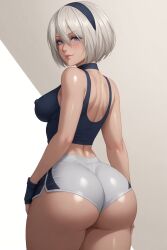 ai_generated ass ass_bigger_than_head back_view blush buruma gym_uniform looking_at_viewer medium_breasts nier:_automata nipples perfect_body shiny_skin sports_uniform sweat tight_ass tight_clothing yorha_2b