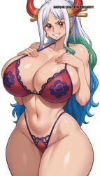 1girls ai_generated and ass at attention big bikini blush breasted breasts busty chest curvy female female_only front grabbing heavy hips holding huge lingerie looking one_piece single smile the thick thighs transparent underwear unjobdespiert view viewer voluptuous wide yamato_(one_piece)