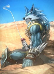 2019 absurd_res anthro armor biceps blue_body blue_eyes blue_fur bodily_fluids bottomwear canid canine canis claws clothed clothing colored cum cumshot detailed_background digital_media_(artwork) ejaculation erection full_moon_viktor fur gay genital_fluids genitals handwear hi_res humanoid_genitalia humanoid_penis looking_at_viewer male male_only mammal masturbation muscular muscular_anthro muscular_male orgasm paladins pants penile penile_masturbation penis shaded sharp_teeth sitting solo teeth todex viktor_(paladins) were werecanid werecanine werewolf white_body white_fur wolf yaoi