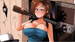 1girls alternate_version_available animated areolae biohazard blue_eyes bouncing_breasts breasts breasts_out brown_hair cleavage comicomryu curvy erect_nipples female female_only gun huge_areolae huge_breasts jill_valentine jill_valentine_(julia_voth) large_breasts looking_at_viewer nipples no_sound puffy_nipples resident_evil resident_evil_3 ryumxr short_hair smile thick_lips tubetop video voluptuous