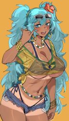 1girls ass big_ass big_breasts big_thighs bikini blush bow999 brazil brazilian brazilian_female brazilian_miku breasts butt cyan_eyes cyan_hair female female_only hatsune_miku huge_ass huge_thighs latin_american_hatsune_miku_(meme) long_hair looking_at_viewer shirt shorts solo tagme tan tan_body thick_hips thick_thighs thighs thong twintails vocaloid wet wet_shirt yellow_shirt