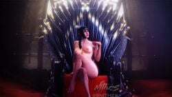 3d 3d_(artwork) a_song_of_ice_and_fire baldur's_gate baldur's_gate_3 black_hair breasts breasts_out crossover game_of_thrones iron_throne medieva\ nipples nithes nude nude_female shadowheart sitting sitting_on_chair