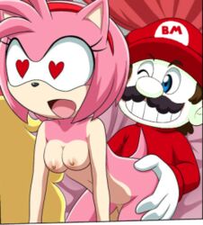 amy_rose crossover doggy_style fucked_silly heart_eyes mario mario_(series) nintendo penis pussy slam sonic_(series)