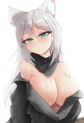 anti_(phantom_forces) bandanna big_breasts blushing breasts camouflage cat_ears exposed_shoulders exposing_chest exposing_self jacket kayyski phantom_forces roblox tagme teal_eyes whit white_hair white_panties