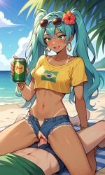 1boy 1girls ai_generated bakaoneechan brazil brazilian brazilian_female brazilian_miku clothed clothing female girl hatsune_miku light-skinned_male light_skin male male_penetrating_female medium_breasts nipples penetration penile_penetration penis penis_in_pussy pussy sex stable_diffusion tan_body tan_skin tan_skinned_female vagina vaginal vaginal_penetration vaginal_sex vocaloid