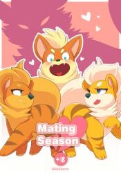 absurd_res alpha_(mating_season) arcanine ass cover female group growlithe gunther_(mating_season) happy hi_res looking_back looking_pleasured male male/female nikkibunn nintendo pokemon pokemon_(species) raised_tail seductive smug squish stumbling tail