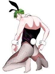 1boy bunny_boy bunny_costume bunny_ears bunny_tail bunnysuit diamond_is_unbreakable green_hair jojo's_bizarre_adventure male_only rohan_kishibe solo twink