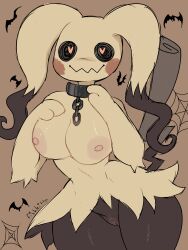 absurd_res anthro bat big_breasts breasts chain_leash chains cheek_spots curvy_figure female fishkittn fur generation_7_pokemon genitals halloween heart_eyes heart_symbol hi_res holidays hourglass_figure leash mammal mimikyu nintendo nipples nude pokemon pokemon_(species) pukemilked pussy simple_background skullwife small_waist smile solo spider_web tail thick_thighs tuft wide_hips