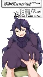 1boy 1girls alternate_breast_size big_breasts breast breast_grab breast_grope breast_press breast_squeeze breast_squish cute goth goth_girl gothic grope hex_maniac huge_breasts human large_breasts light-skinned_female light-skinned_male light_skin long_hair milk milk_bottle nintendo pokemon pokemon_xy purple_hair setawar_(coco) text top_heavy voluptuous