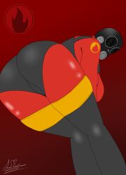 1girls ass bent_over big_ass big_butt bodysuit booty breasts breasts fem_pyro female fempyro girl latex latex_suit mask masked masked_female pyro pyro_(team_fortress_2) sebastian_enrique_art solo solo_female suit team_fortress_2 tf2 thick_thighs thighs wide_hips