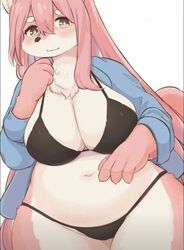 anthro big_breasts cute eigetsu pink_fur pink_hair thick_thighs underwear